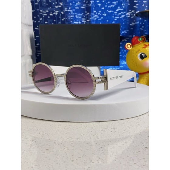 Saint Laurent Round Sunglasses with Gold Frame and White Temples